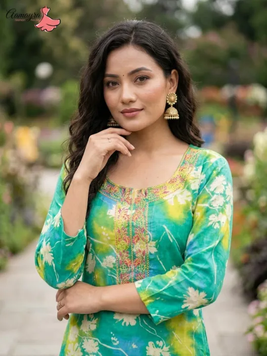 Aamayra%20Fashion%20House%20Multicoloured%20Flower%20Printed%20Blue%20Coloured%20Kurti%20For%20Women%20-%20Image%202