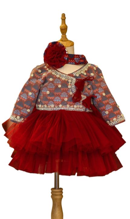 Maroon Pasni Set For Baby Girl