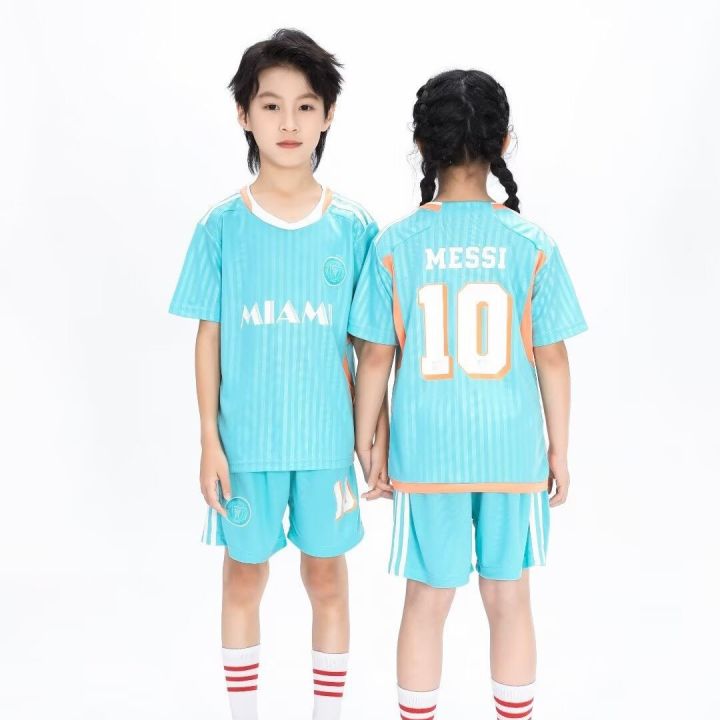 2425 Children's Football Jersey Short Sleeve Printed Number Riyadh Real Madrid 7 Miami Barcelona No. 19 Ronaldo Jersey