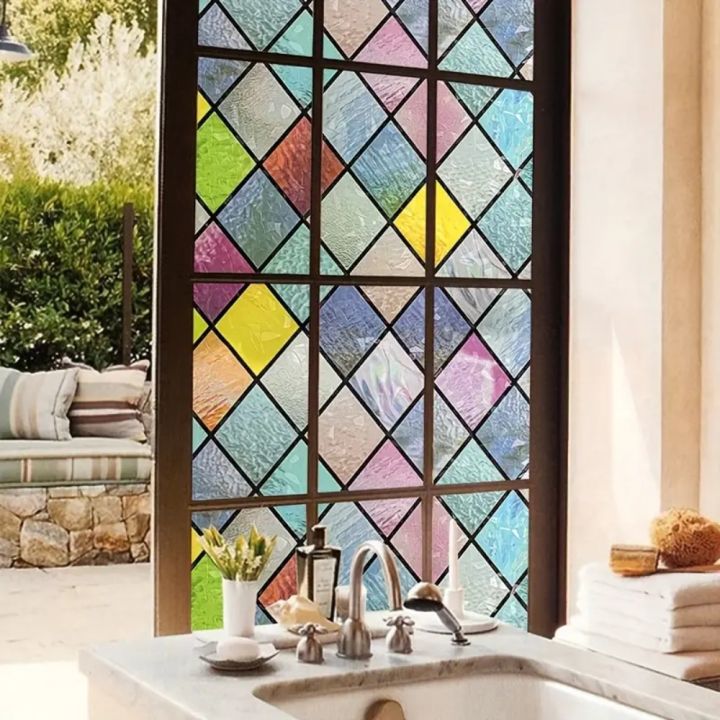 Glass Sticker Translucent Decals Frosted Stained Glass Window Sticker Vintage PVC Stained Glass ...