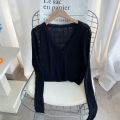 Sunscreen Cardigan Top Women's Summer Thin Summer Knitted Cardigan Long-sleeved Black Outer Short Air-conditioning Shirt. 