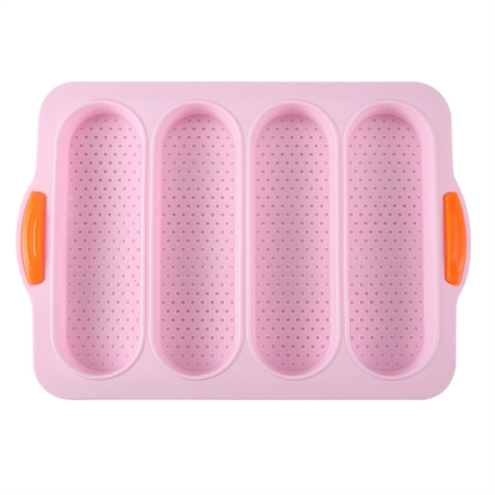 4-Slot French Cake Mold French DIY Small Bread Mold Non-Stick Easy-to-Release Baking Tray Pink