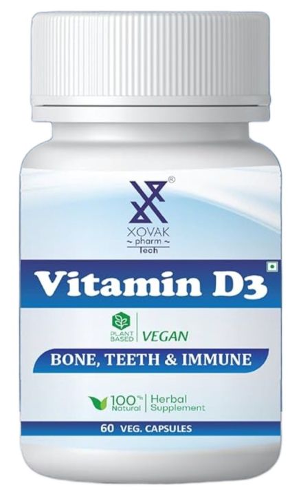 Vitamin D3 Capsules | Ayurvedic, Improve Bone & Teeth Health, Immune System, Muscle Strength & Immunity | Xovak Pharmtech 60 Veg Capsule