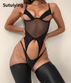 Sutuiying Luxury MIRABELLE Lingerie With Stocking Cut Out Bra Sensual Fancy Underwear 3-Piece Intimate See Through Mesh Outfits. 