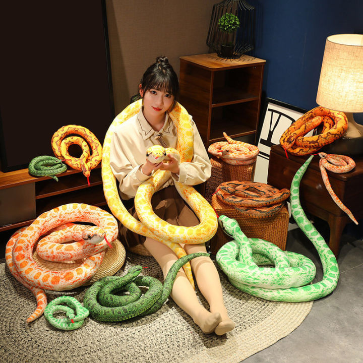 Artificial Python Plush Toy Long Snake Yellow Orange Green Python Plush ...