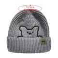 Fashion Winter Warm Knitted Cap Soft Thick Slouchy Bonnet Bear Embroidery Solid Color Leisure Cap for Men Women. 