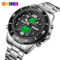 SKMEI 1670 Men's Double Movement Chronograph Waterproof Stainless Steel Multifunction Watch - Silver. 