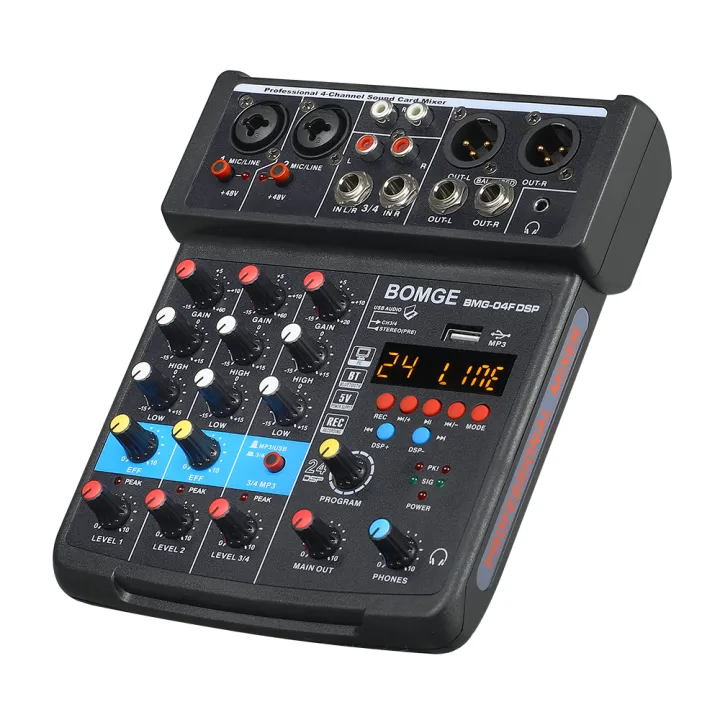 BOMGE%204%20Channel%20mini%20DJ%20Audio%20Sound%20Mixer%20Interface%20with%20MP3%E3%80%81%20%20Bluetooth%20,%20Stereo%20Recording,%2048V%20Phantom%20Power,%2024%20DSP%20for%20karaoke,%20performance,%20%20singing%20%E3%80%81%20podcas%20streaming%20-%20Image%209