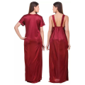 Silk Bridal Nightgown Set with Robe – Maroon Fancy Satin Nighty for Women (Free Size). 