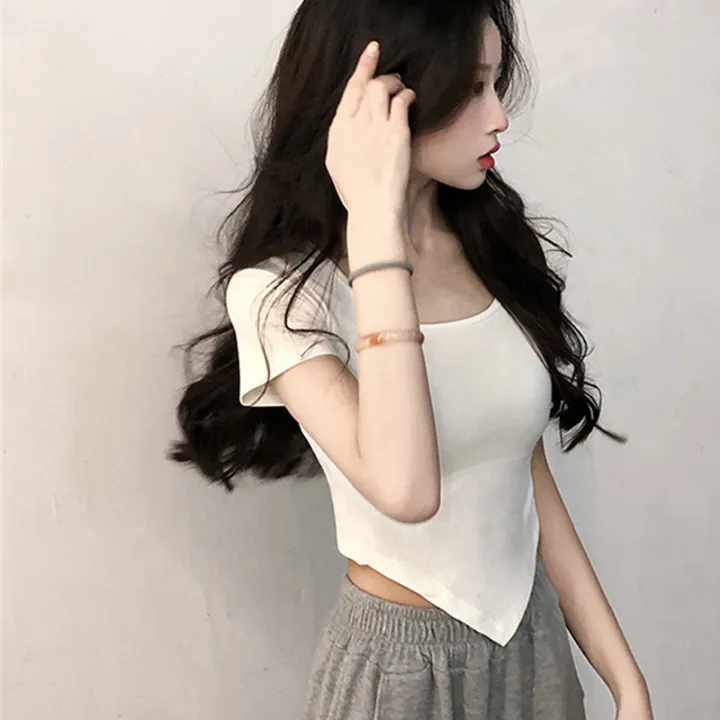 Women%20Short%20Sleeve%20Square%20Neck%20T-Shirt%20Summer%20Irregular%20Hem%20Slim%20Casual%20Bottom%20TopsNIUMAO%20-%20Image%208