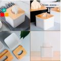 Square Shape Detachable Wooden Cover Plastic Tissue Box Holder Paper Napkin Dispenser Case For Home And Office Use. 