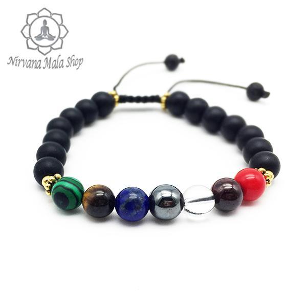 Unisex 7 Chakra, Matt Onyx Stone Wrist Mala / Bracelet