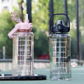 2 Liter Water Bottle with Straw Large Portable Travel Bottles Sports Fitness Cup Summer Cold Water with Time Scale. 