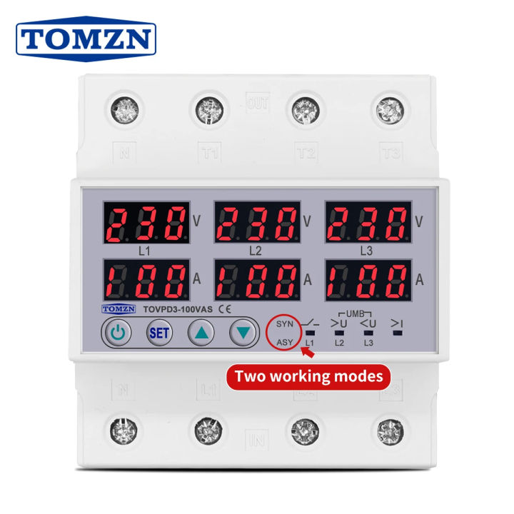TOMZN 100A 3-Phase DIN Rail Voltage Protection Relay – Adjustable Over ...