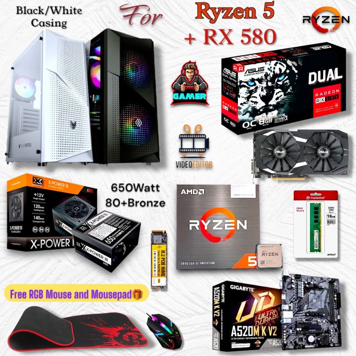 Best Budget Gaming PC With AMD Radeon RX 580 8GB Budget Performance Graphics Card, Ryzen 5 5500(12Threads) Processor, Gigabyte B550M/A520M K V2, 16GB RAM.