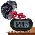 Ik Collection Stainless Steel Black Watch & Small Size Multifunctional Table Alarm Clock (Black) || Sold By Watch House. 