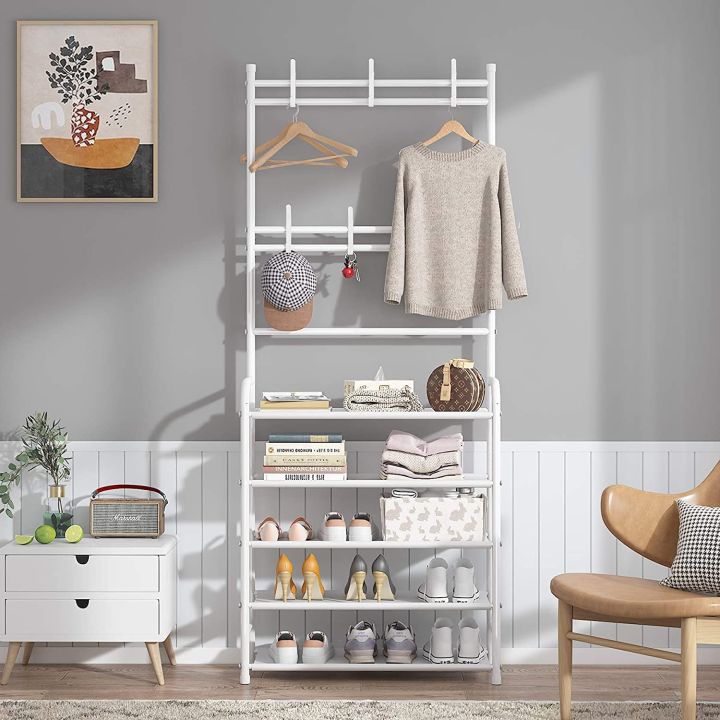 Multi-functional Coat Rack Stand with 5 Tier Shoe Rack Storage Clothes ...