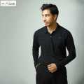 KADE Black Long-Sleeve Textured Polo Shirt For Men. 