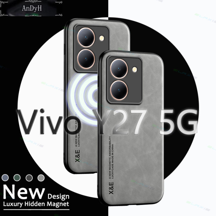 AnDyH For Vivo Y27 5G Phone Case Skin Feel Leather Soft Silicone All Inclusive Lens Cover Casing