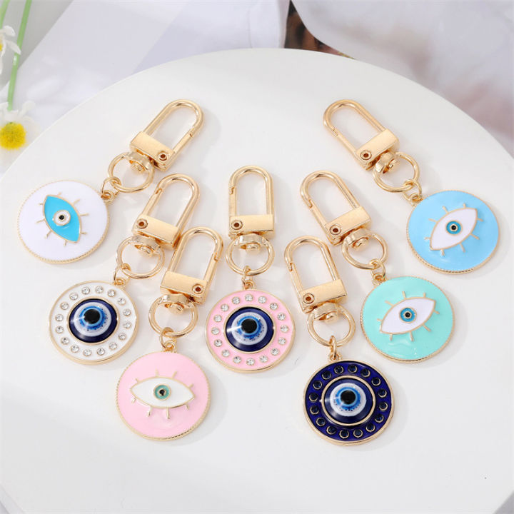 Round Evil Eye Keychain Key Ring For Friends Couples Boho Blue Eye Bag Keychain MIO Super Store