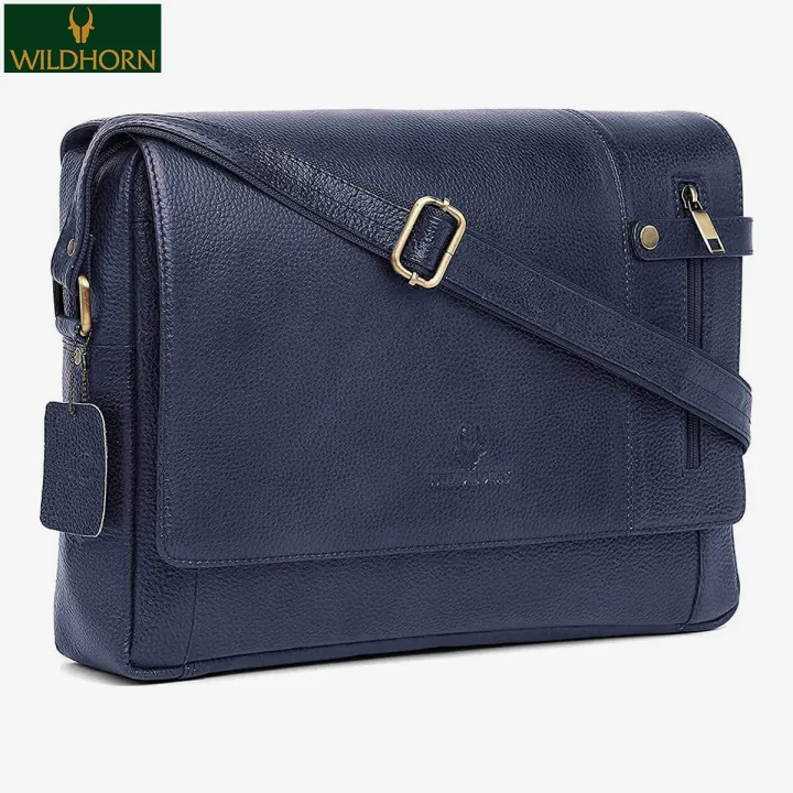 WILDHORN%20Nepal%C2%AE%20Leather%2015%20inch%20Laptop%20Messenger%20Bag%20for%20Men%20with%20Padded%20Laptop%20Compartment%20(MB%20570%20Blue)%20-%20Image%205
