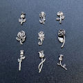 10PCS 3D Rose Nail Art Ornament Alloy Nail Art Charms DIY Craft For Nail Decoration Silver Retro Flower Nail Charm Jewelry Salon Fengshi. 