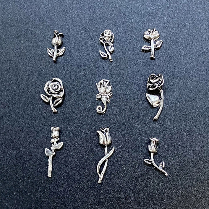 10PCS%203D%20Rose%20Nail%20Art%20Ornament%20Alloy%20Nail%20Art%20Charms%20DIY%20Craft%20For%20Nail%20Decoration%20Silver%20Retro%20Flower%20Nail%20Charm%20Jewelry%20Salon%20Fengshi%20-%20Image%208