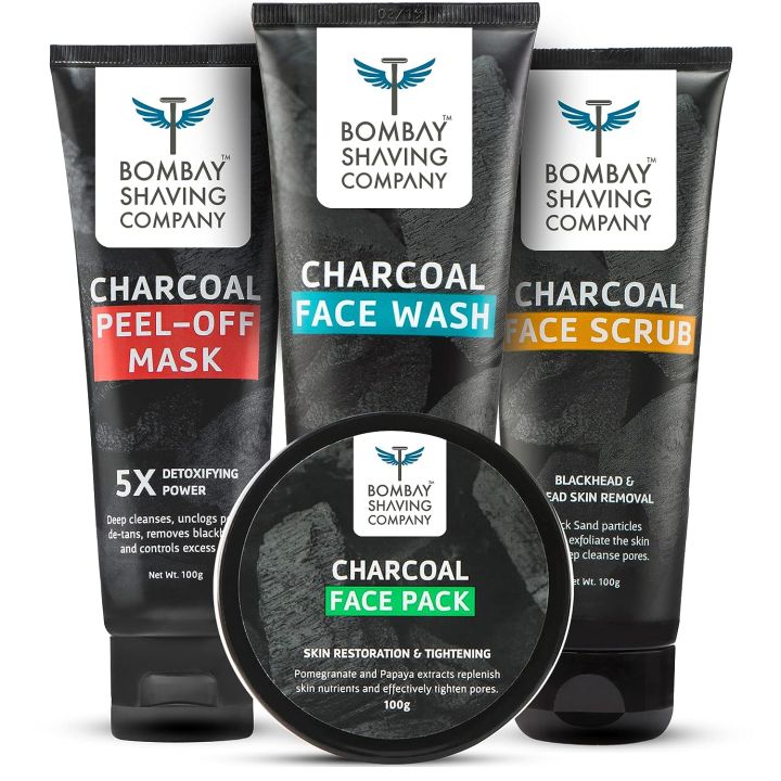 Bombay Shaving Company Charcoal Facial Starter Kit | Face Wash 50gm., Face Scrub50 gm., Face Pack 50 gm., Peel Off Mask 50 gm.|