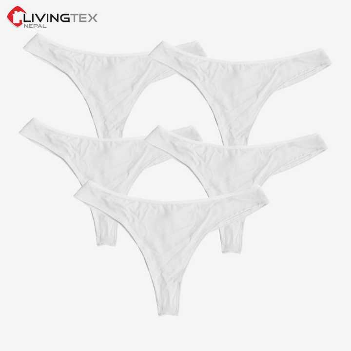 Livingtex Premium White Thongs For Women- 5 Pcs