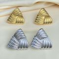 【Trendy designs】2024 Niche Elegant Vintage Feather Earrings Golden Stripe Wrapped Triangle Stud. 