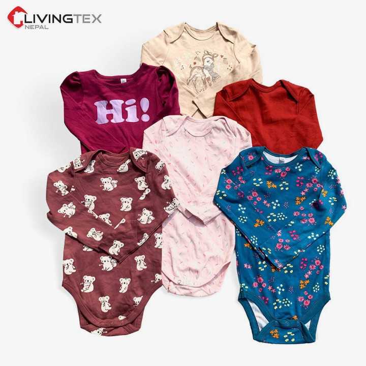 Livingtex Cotton Printed Full Sleeve Baby Romper ( 0-36 Months ) - 6 Pcs ( Color Assorted)