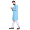 Sky Blue Solid Cotton Kurta Pajama Set For Men. 