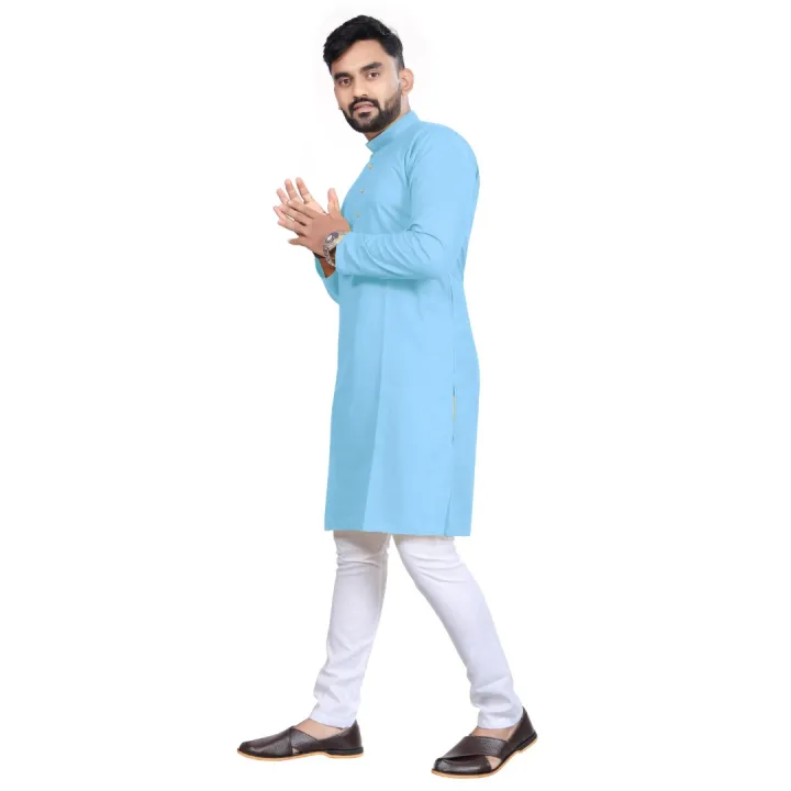 Sky%20Blue%20Solid%20Cotton%20Kurta%20Pajama%20Set%20For%20Men%20-%20Image%207