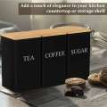 Canister Set Coffee Sugar and Tea Storage Container Metal with Bamboo Lid Square Black Snack Jars Kitchen 1000 ML. 