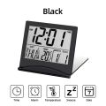 OUMERY Electronic Folding LCD Digital Alarm Clock Desktop Temperature Hygrometer Clock Weather Station Desk Table Clock Black. 
