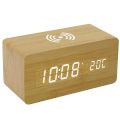Wooden Digital Alarm Clock with Wireless Charging. 