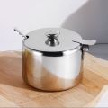 Dustproof Stainless Steel Sugar Bowl Practical with Lid Spoon  Seasoning Jar Waterproof Spice Container for Kichen. 