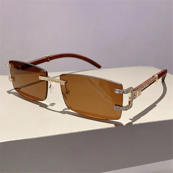 Vintage%20Wood%20Diamonds%20Punk%20Sunglasses%20Rhinestone%20Frameless%20Women's%20Rimless%20Sun%20Glasses%20Rectangle%20Square%20Eyewear%20for%20Beach%20Travel%20Streetwear%20-%20Image%208
