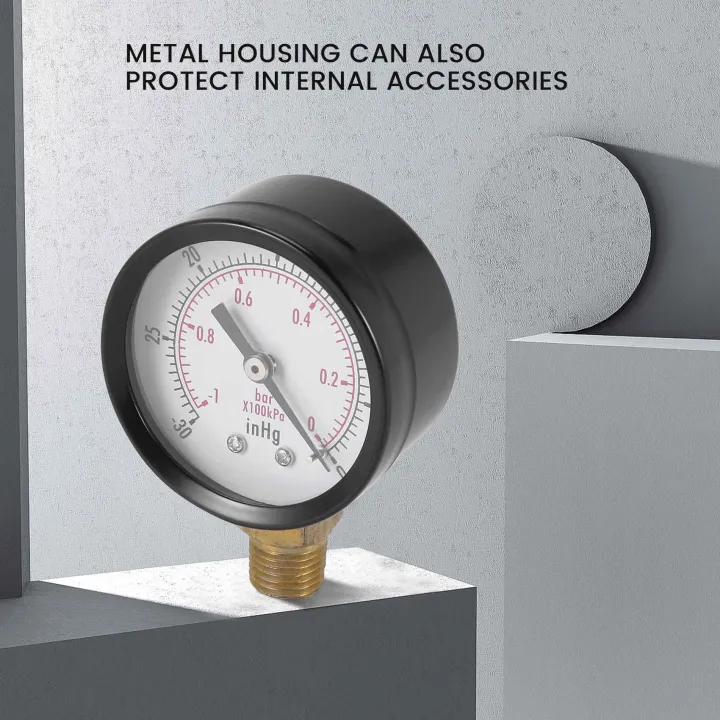 ZOROOM%20Pressure%20Gauge%20-%200%20-%20-30inHg%200%20-%20-1%20bar%20Mini%20Dial%20Air%20Pressure%20Gauge%20Barometer%20meters%20Vacuum%20gauge%20dual%20scale%20dial%20Black%20-%20Image%202