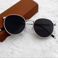 Elegant Silver Frame Round Sunglasses with Black Lens for Men - New Fashion Eyewear. 
