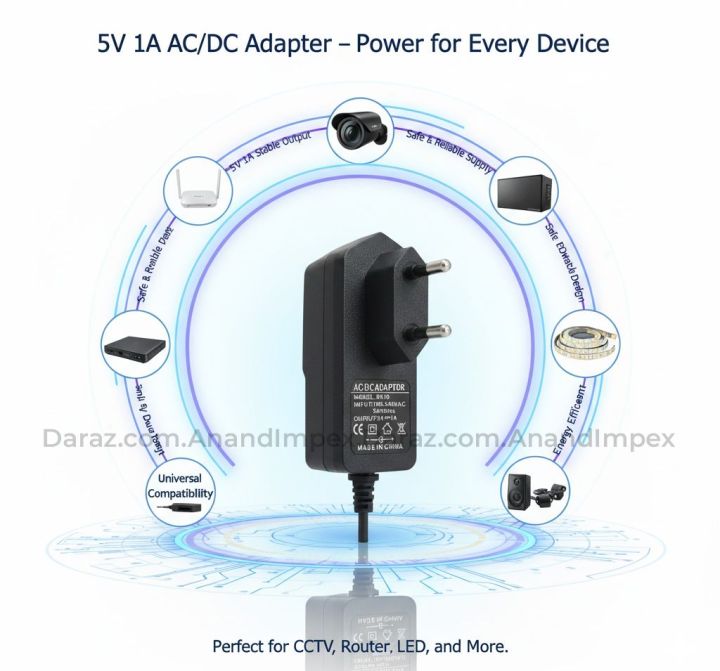 AC/DC Power Adapter – 5V 1A (Dual Pin), 5V 1 Amp Dual (4mm Pin + 5.5mm ...
