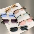 Retro UV400 Rimless Rectangle Sunglasses Y2K Frameless Sun Glasses Shades for Women & Men. 