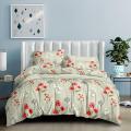 King Size Flowers On Very Light Green Background Cotton Bedsheets With 2 Piece Pillow Cover. 