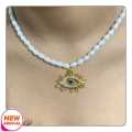 Evil Eye Pendent Necklace with Pearl Fow Women. 