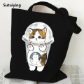 Sutuiying High Capacity Women Men Canvas Shoulder Bags Cute Cats Cartoon Anime 2025 Tote Bag Teen Girls Beach Bag Funny Kitten Female Handbags. 
