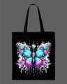Jeweled Steampunk Butterfly Printed Tote Bag  – Eco-Friendly Cotton Shoulder Shopping Bag-White, Black. 