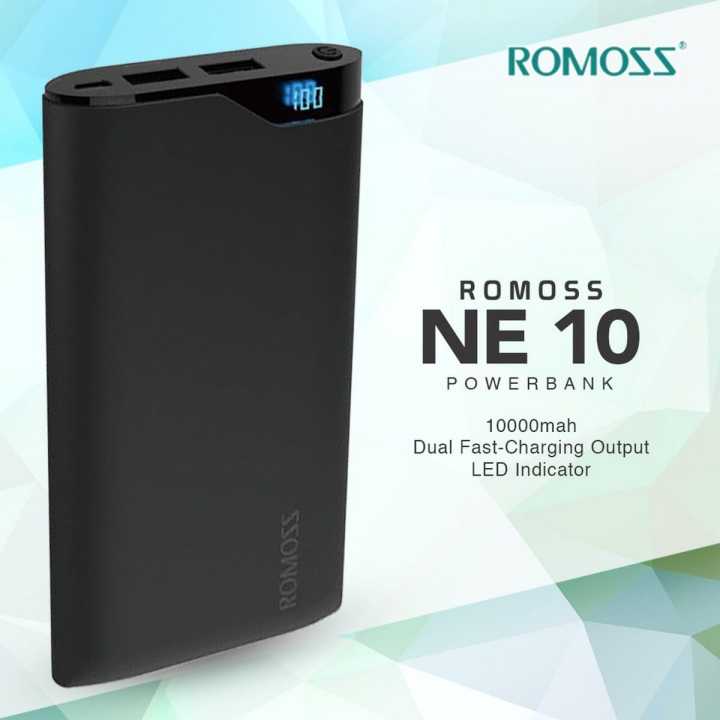 ROMOSS Power Bank 10000mAh NE10 LED Digital Display Li-polymer Battery 5V 2.1A Dual USB Output for iPhoneX iosx Samsung