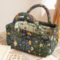 Retro Design Floral Pattern Bento Handbags Foldable Portable Shopper Bag Patchwork Design Cotton Material Storage Basket Home Textile Storage. 