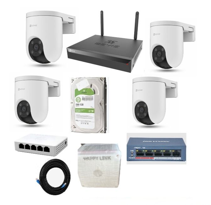 Ezviz 4 H8C POE PTZ ColorVU 3MP Outdoor CCTV Camera With 8CH Wireless/Wired NVR,500GB HDD & Switch