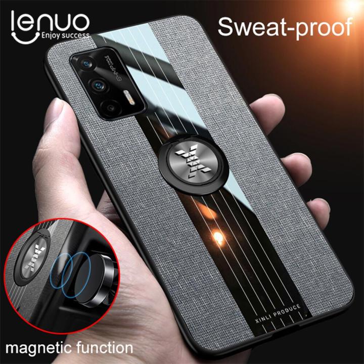 Lenuo For Realme GT Case Luxury Bracket Ring Phone Case Soft TPU Leather Back Cover